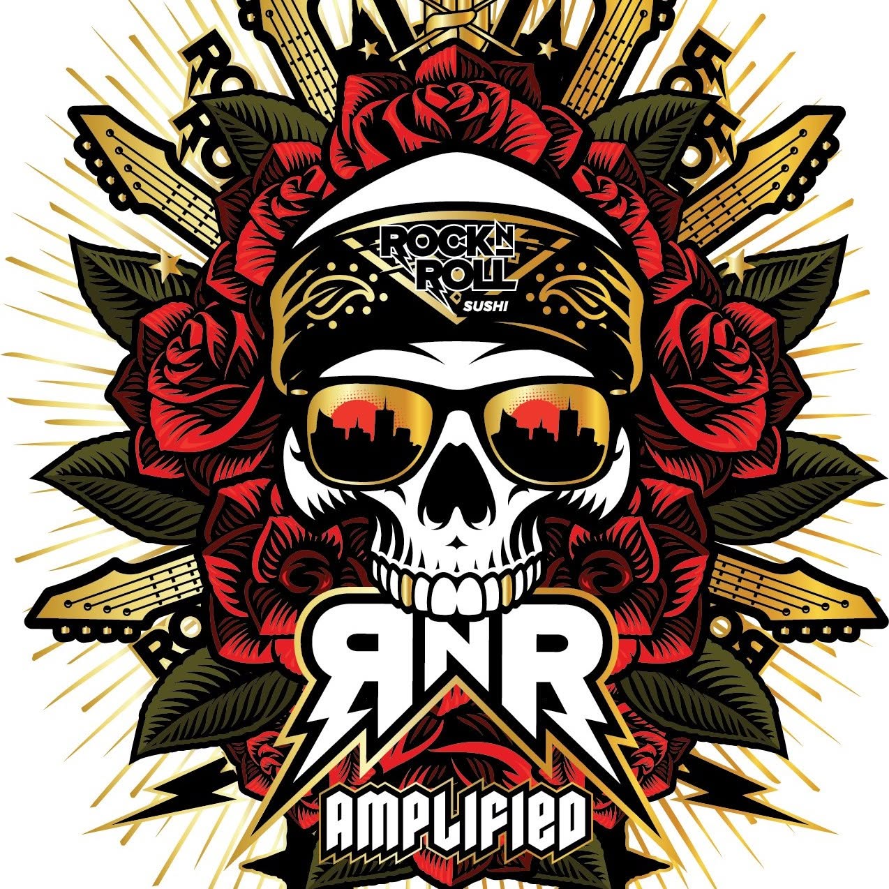 Rock N Roll Sushi Amplified Skull Logo