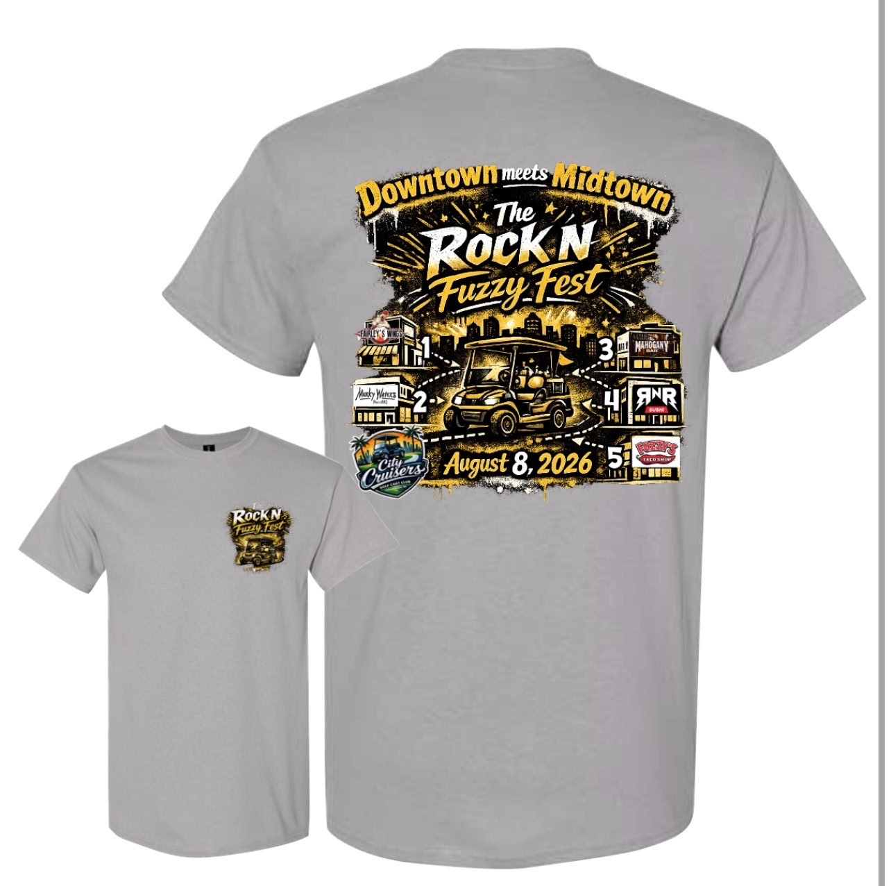 Citi Cruisers Rock N Fuzzy Fest T-Shirt Back Design